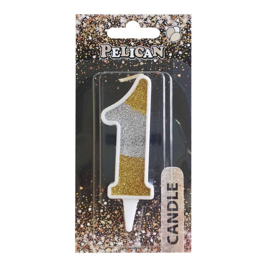 Свічка для торта Pelican "1" СРІБНО-ЗОЛОТА 7см Різнокольоровий Pelican (867031)