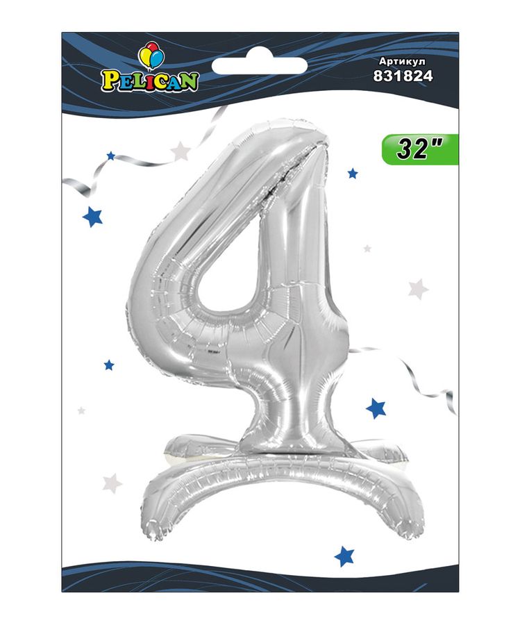 Цифра фольгована на підставці Pelican "4" срібло 80см Срібний Pelican (831824)