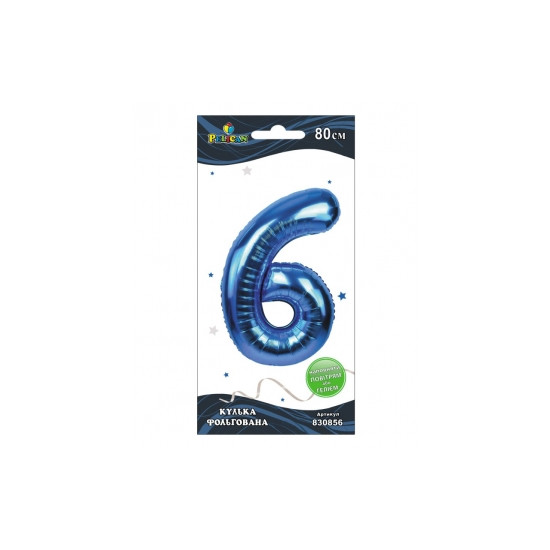 Цифра фольгована "6" Синя 80см Синій Pelican (830856)