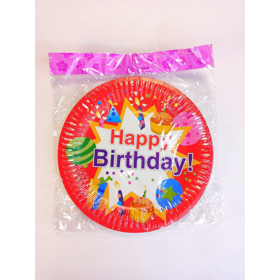 Тарілки картонні "Happy birthday" червоні  18см 10шт/уп Червоний Unison (7500-34)