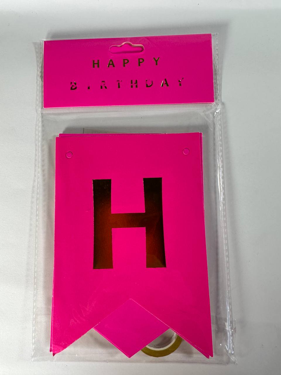 Гірлянда прапорці "Happy birthday"  12 х17см, рожевий Unison (HB-1095 pink)