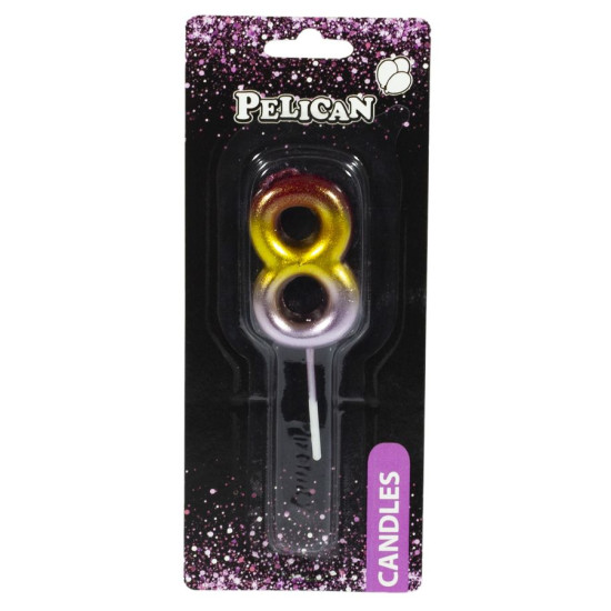 Свеча для торта Pelican, "8" РАДУЖНАЯ 4,5см Разноцветный Pelican (864568)