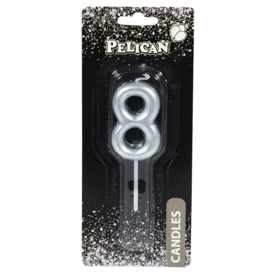 Свеча для торта Pelican, "8" СЕРЕБРО 4,5см Серебряный Pelican (864528)