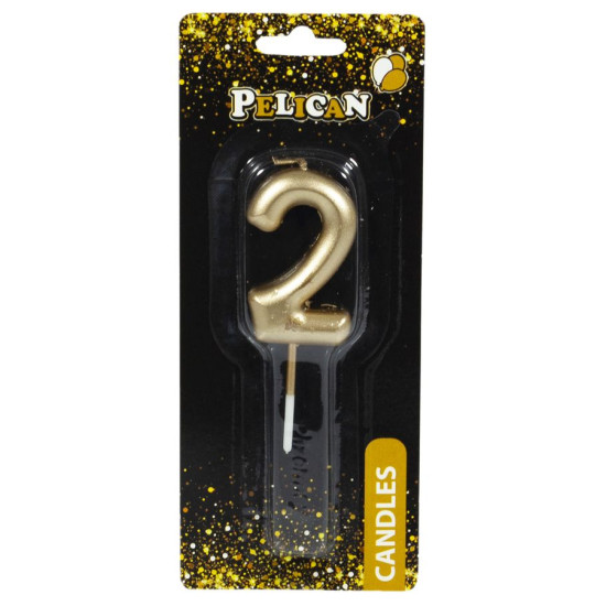 Свічка для торта Pelican, "2" ЗОЛОТО 4,5см Золотий Pelican (864512)