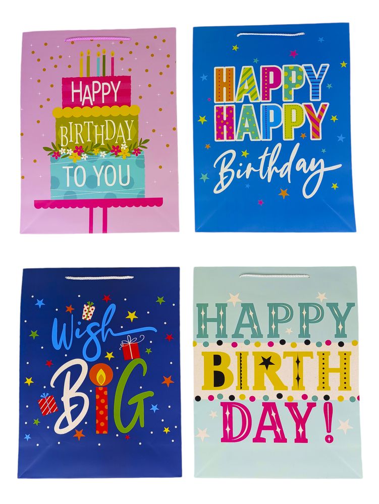 Пакет подарунковий "Happy birthday" , 4 дизайни, 210 г, 42 x 31 x 12см Різнокольоровий Unison (HS-5164XL/581-58XL)