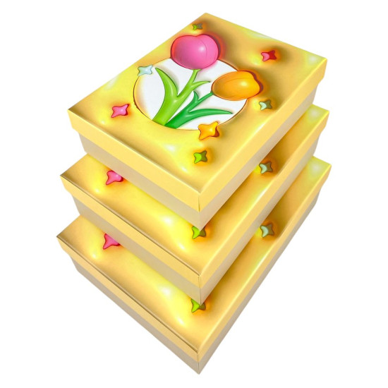 Коробка подарочная "3D тюльпаны" 29 х 21 х 9,5см, набор  3 шт (1033Y-502L  yellow)