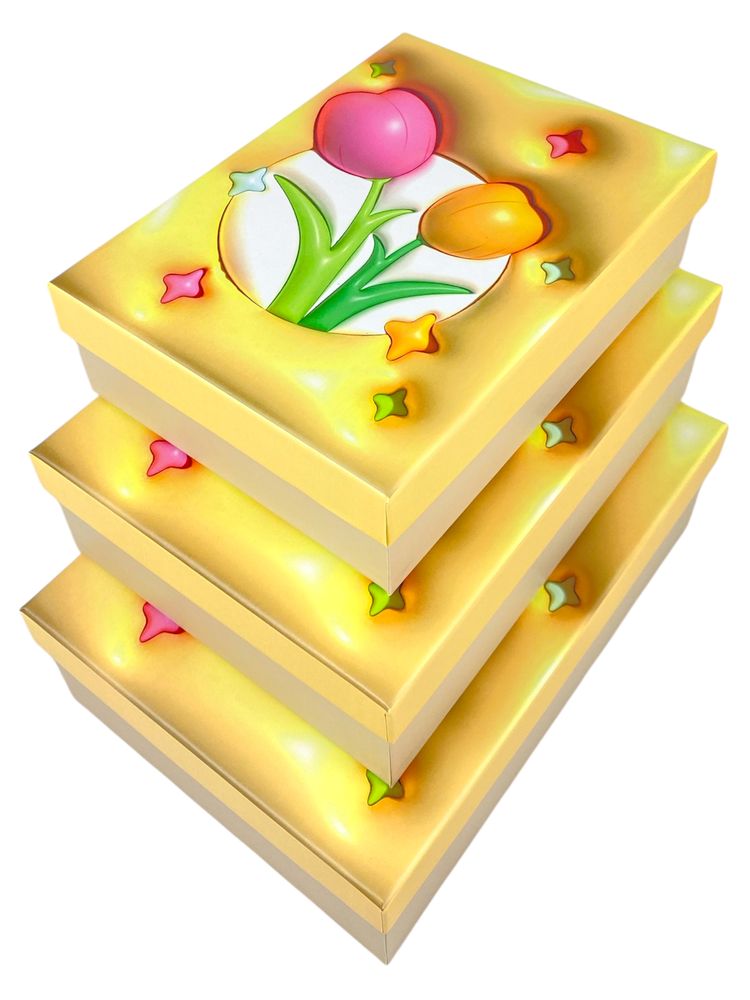 Коробка подарочная "3D тюльпаны" 29 х 21 х 9,5см, набор  3 шт (1033Y-502L  yellow)