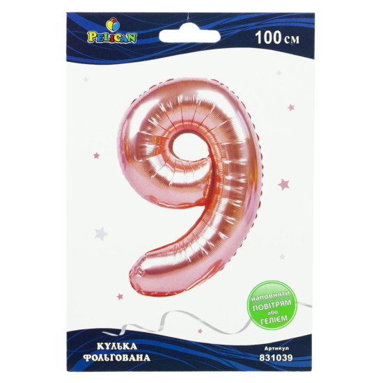 Цифра фольгована Pelican, "9" Рожеве золото 100см Рожевий Pelican (831039)