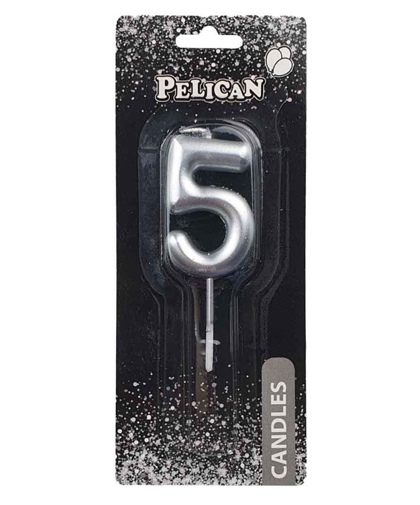 Свеча для торта Pelican "5" СЕРЕБРО 5 см Серебряный Pelican (865025)