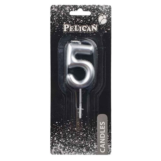 Свеча для торта Pelican "5" СЕРЕБРО 5 см Серебряный Pelican (865025)