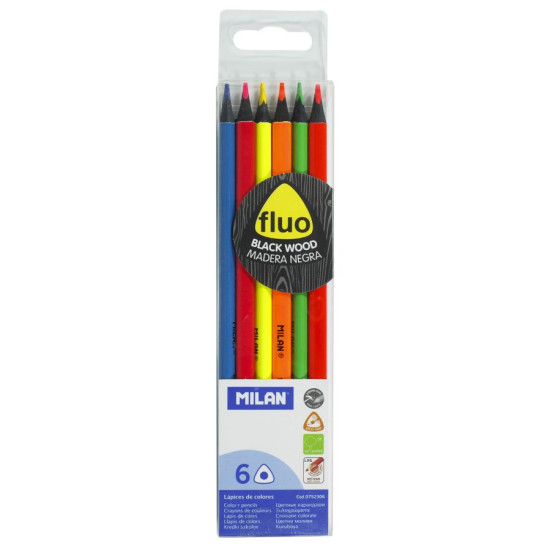 Олівців "Fluo" ТМ "MILAN" 6кольорів 2,9мм чорні трикутні Milan (0752306)