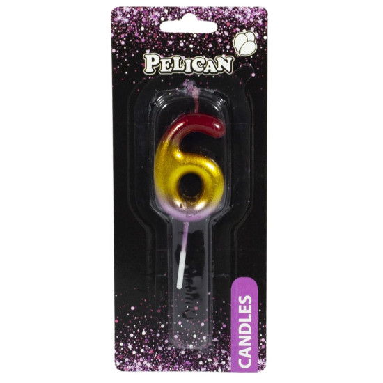 Свеча для торта Pelican, "6" РАДУЖНАЯ 4,5см Разноцветный Pelican (864566)