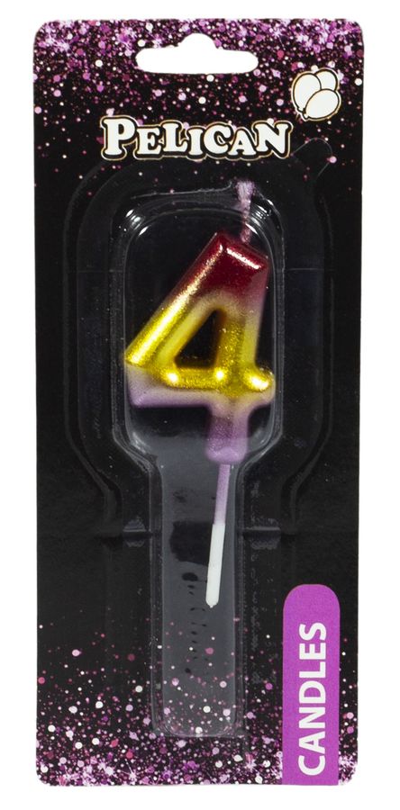 Свеча для торта Pelican, "4" РАДУЖНАЯ 4,5см Разноцветный Pelican (864564)