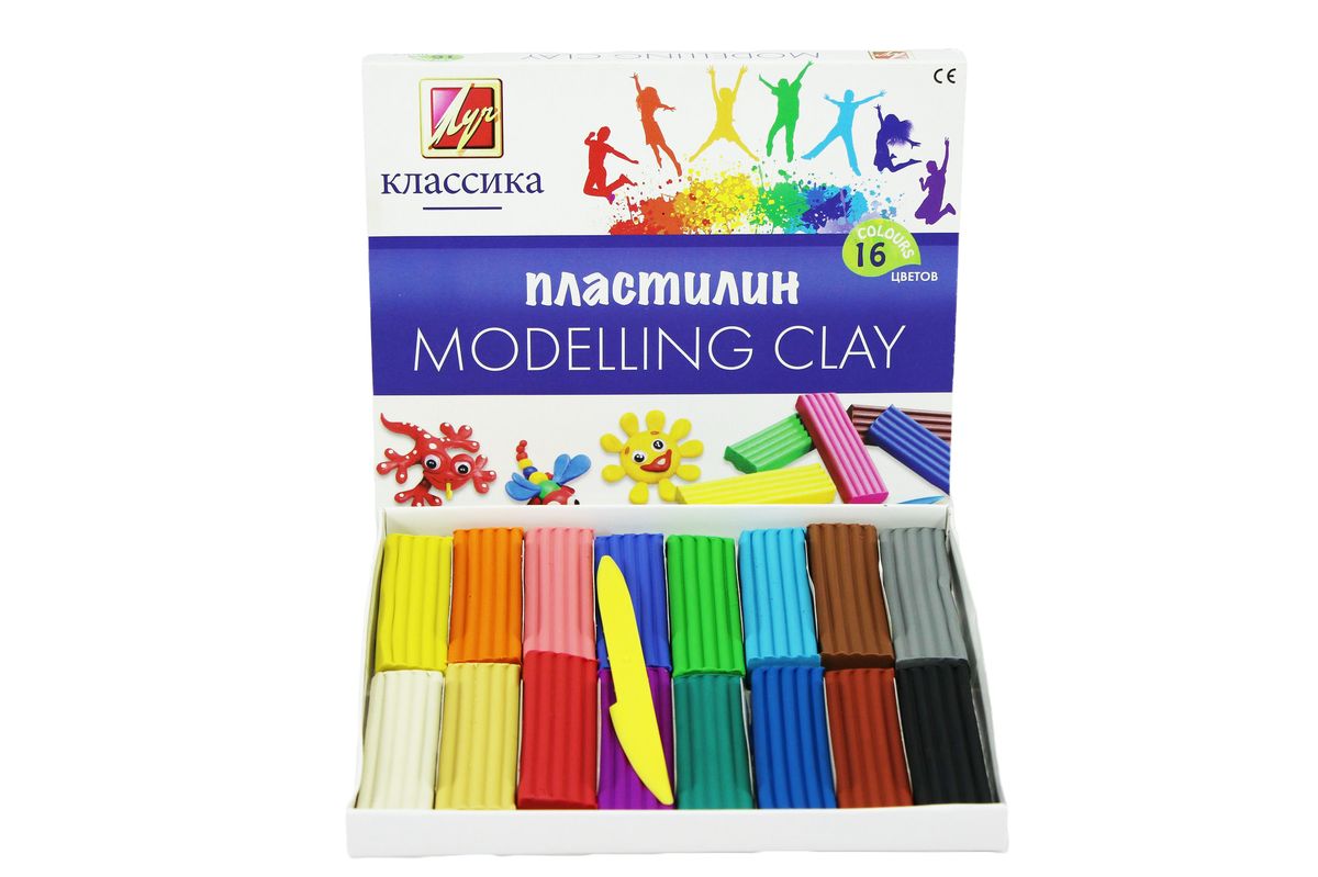 Пластилін "Луч" 16 кольорів, 320 гр. класика зі стеком Луч Україна (20C1329-08)