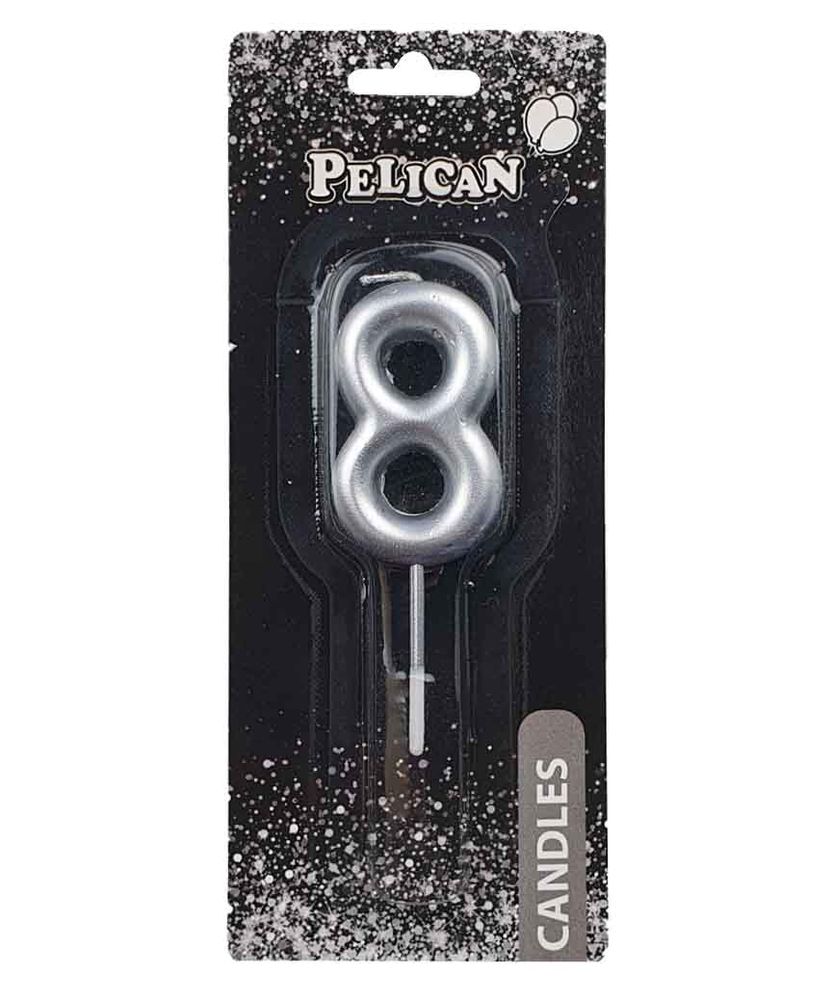 Свеча для торта Pelican "8" СЕРЕБРО 5 см Серебряный Pelican (865028)