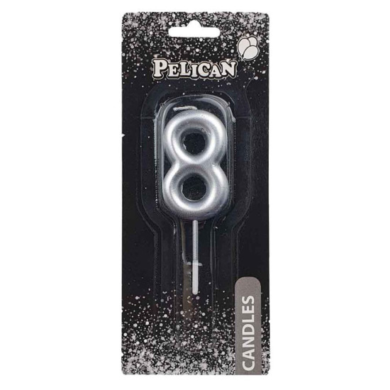 Свеча для торта Pelican "8" СЕРЕБРО 5 см Серебряный Pelican (865028)