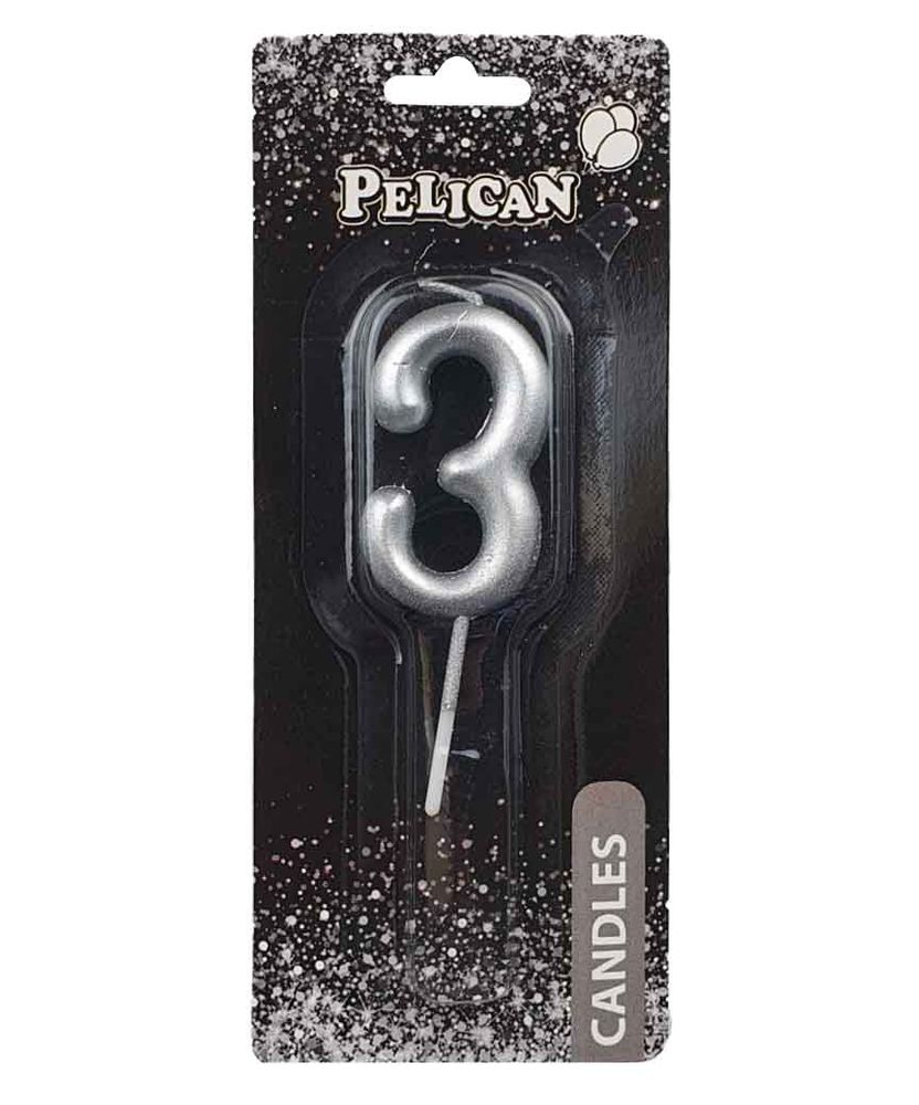 Свеча для торта Pelican "3" СЕРЕБРО 5 см Серебряный Pelican (865023)