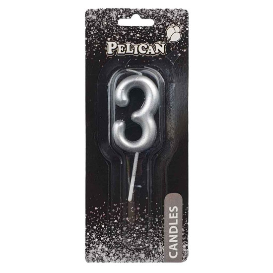 Свеча для торта Pelican "3" СЕРЕБРО 5 см Серебряный Pelican (865023)