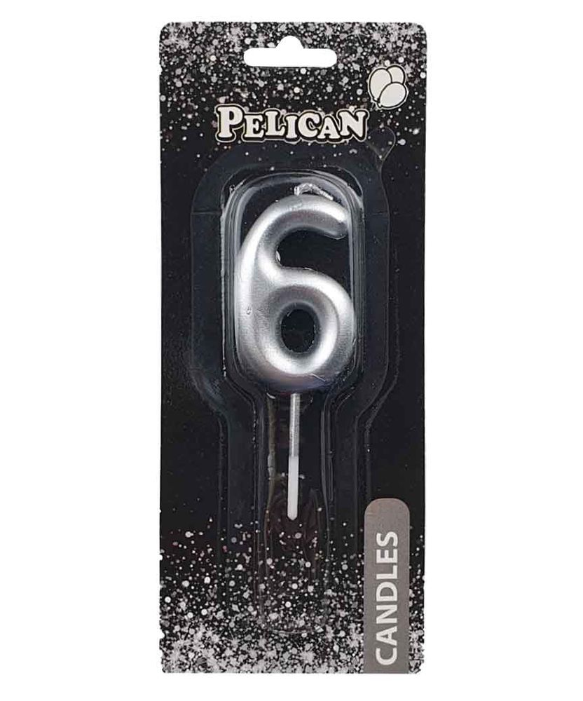 Свеча для торта Pelican "6" СЕРЕБРО 5 см Серебряный Pelican (865026)