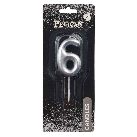 Свеча для торта Pelican "6" СЕРЕБРО 5 см Серебряный Pelican (865026)