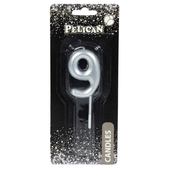 Свеча для торта Pelican, "9" СЕРЕБРО 4,5см Серебряный Pelican (864529)