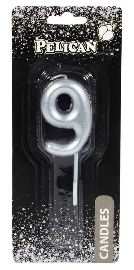 Свеча для торта Pelican, "9" СЕРЕБРО 4,5см Серебряный Pelican (864529)