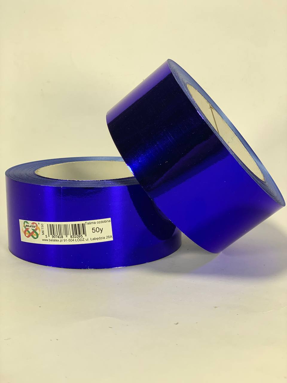 Лента пластиковая 5см, 50 ярд,  синяя металлизированная  BELATEX (MET50-blue)