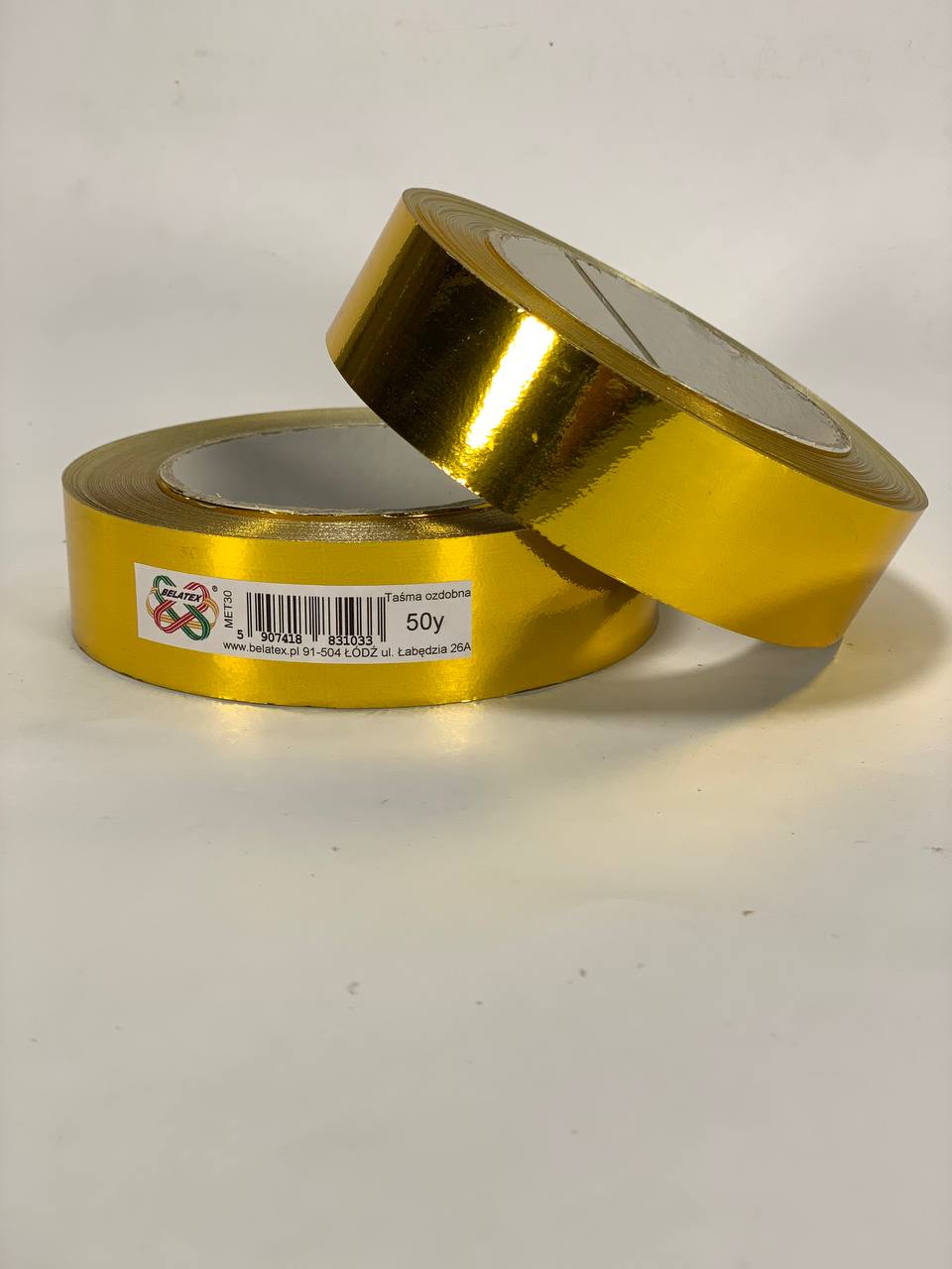 Лента пластиковая 3см, 50 ярд,  золотая металлизированная , BELATEX (MET30-gold)