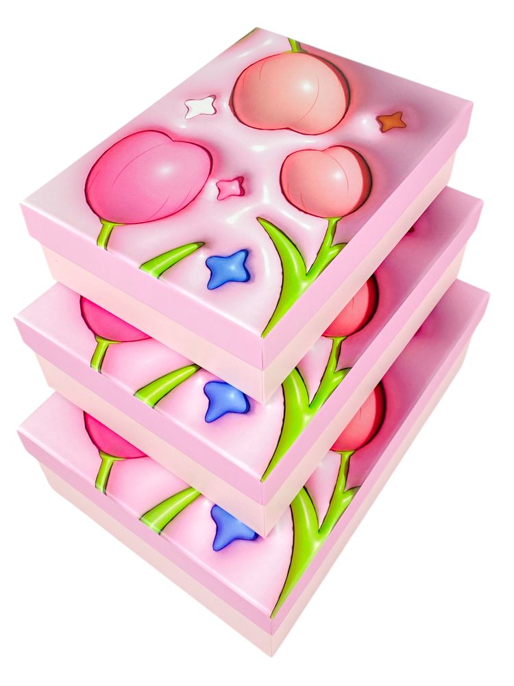 Коробка подарочная "3D тюльпаны" 29 х 21 х 9,5см, набор  3 шт (1033Y-502L  pink)