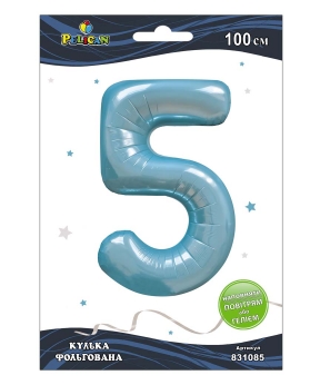 Цифра фольгированная Pelican "5" голубая 100см Голубой Pelican (831085)