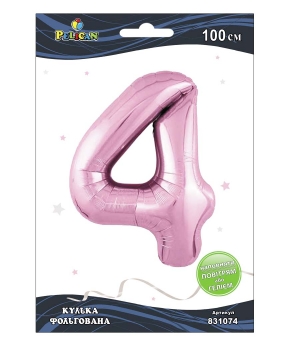 Цифра фольгированная Pelican, "4" розовая 100см Розовый Pelican (831074)