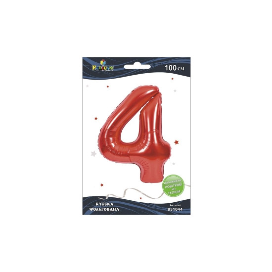 Цифра фольгированная Pelican, "4" красная 100см Красный Pelican (831044)