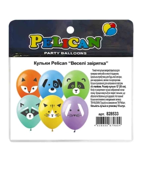 Шарики Pelican 12" (30сm) "Веселые зверьки"  10шт Разноцветный Pelican (828533)
