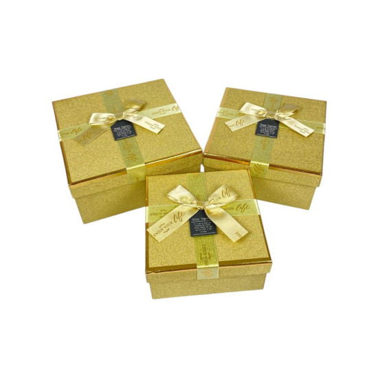 Набор коробок 3 шт квадратные, 19 х 19 х 9,5см с глитером (10238-gold)