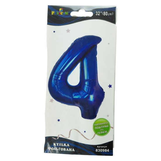 Цифра фольгированная  "4" индиго 32"(80cm) Pelican (830984)