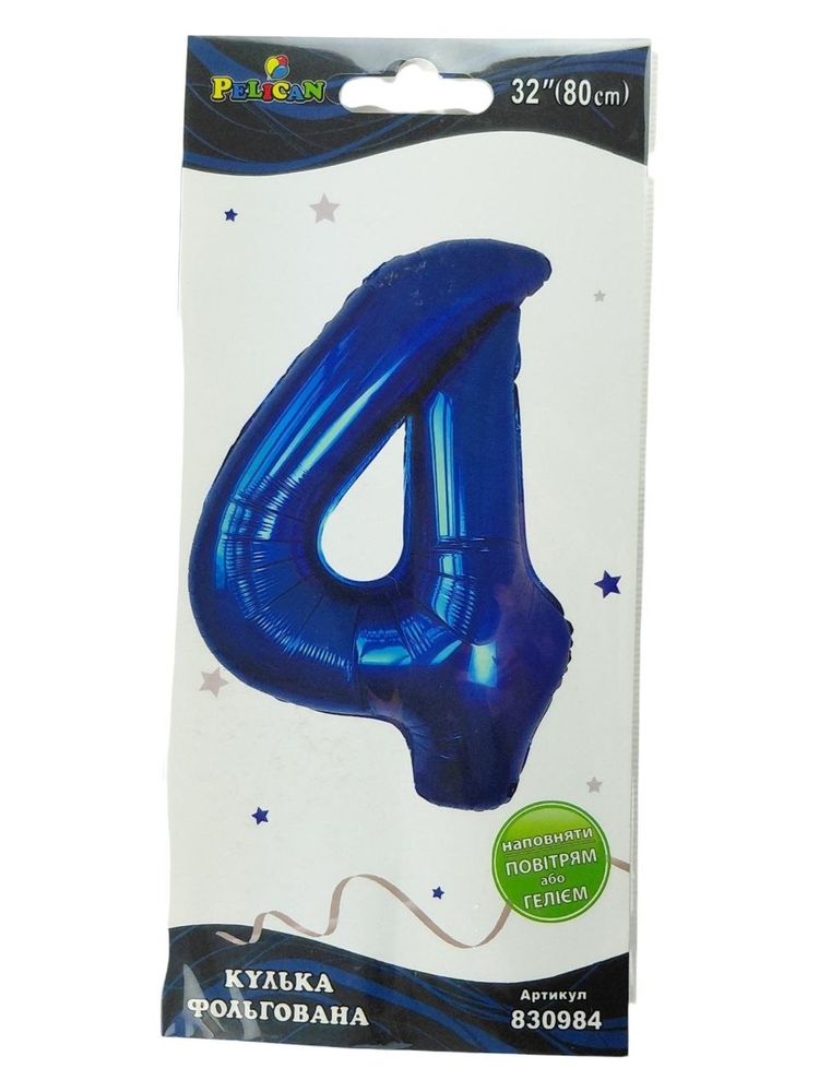 Цифра фольгированная  "4" индиго 32"(80cm) Pelican (830984)