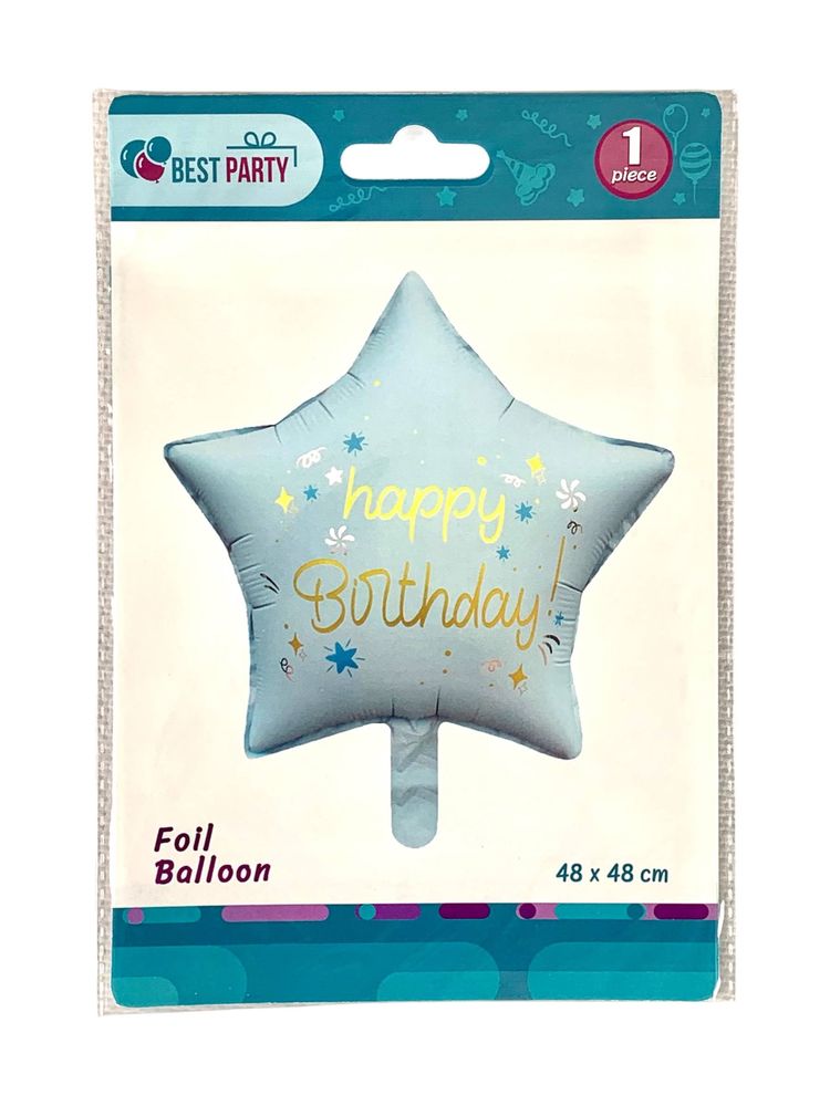 Кулька надувна фольгована 48 х 48см Happy Birthday Зірка блакитна (BP10861)