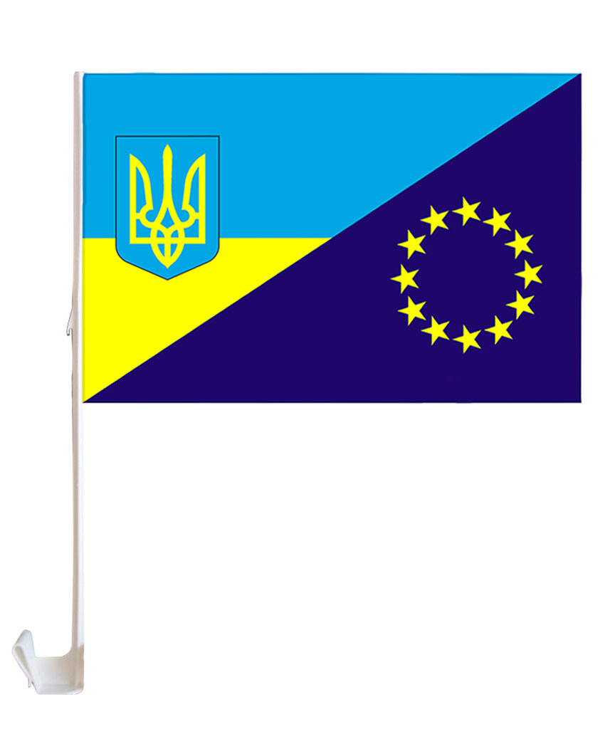 Флаг для автомобиля "УКРАИНА-ЕВРО" 30см*45см (со штоком) (781028)