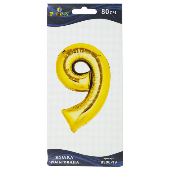 Цифра фольгированная Pelican, "9" Золото 80см Золотой Pelican (830819)