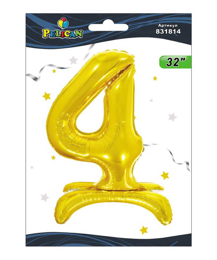 Цифра фольгированная на подставке Pelican "4" золото 80см Золотой Pelican (831814)