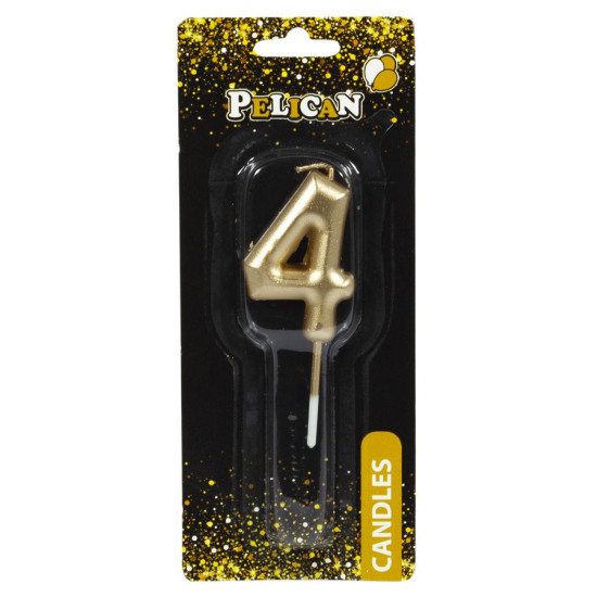 Свеча для торта Pelican, "4" ЗОЛОТО 4,5см Золотой Pelican (864514)