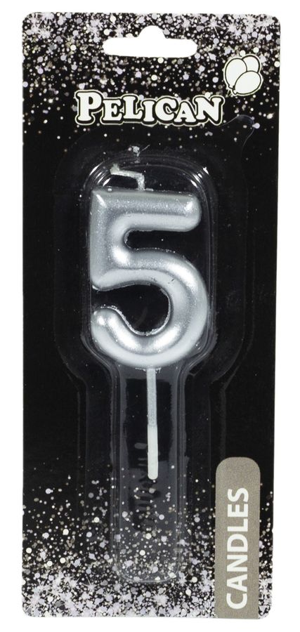 Свеча для торта Pelican, "5" СЕРЕБРО 4,5см Серебряный Pelican (864525)