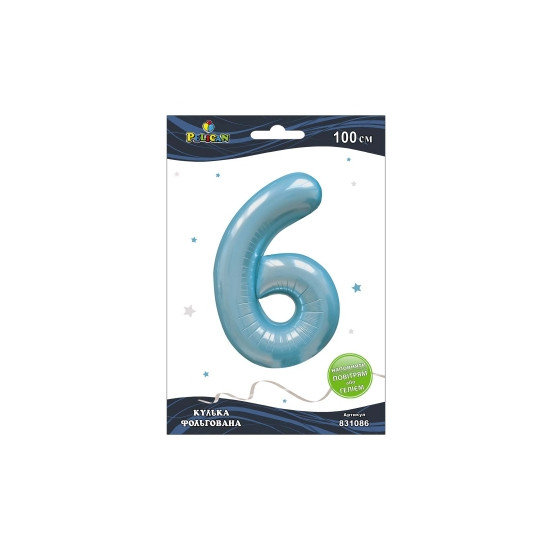 Цифра фольгированная Pelican "6" голубая 100см Голубой Pelican (831086)