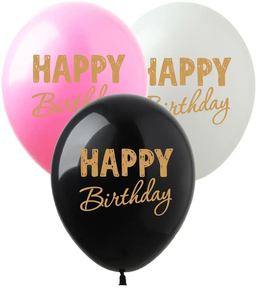 Шарики 12" (30см) "Happy Birthday" золотая краска  10шт Разноцветный Pelican (828447)