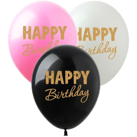 Шарики 12" (30см) "Happy Birthday" золотая краска  10шт Разноцветный Pelican (828447)
