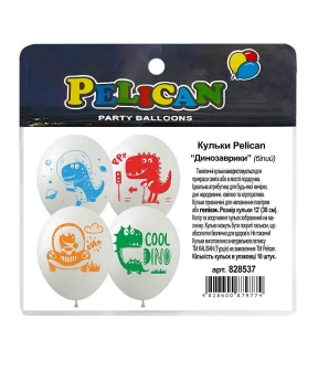 Шарики Pelican 12" (30см) "Динозаврики" белый  10шт Разноцветный Pelican (828537)