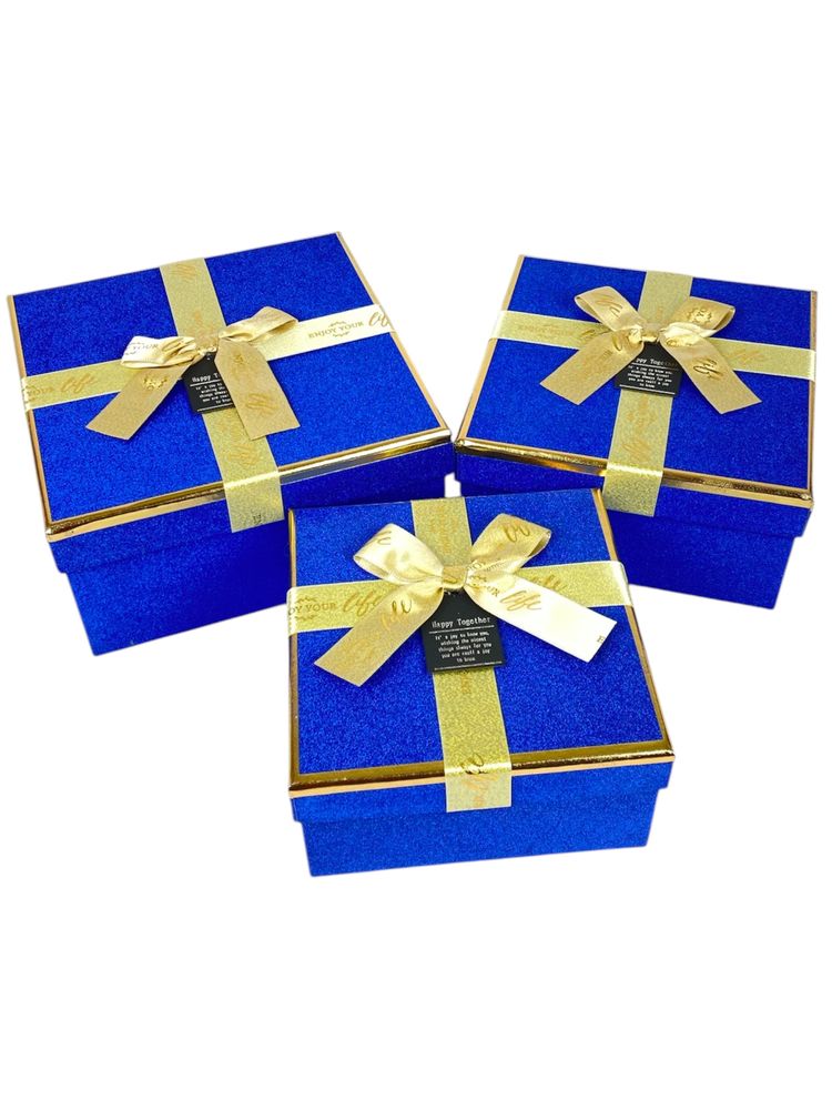 Набор коробок 3 шт квадратные, 19 х 19 х 9,5см с глитером (10238-blue)