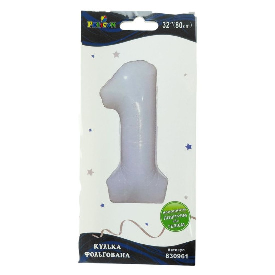 Цифра фольгированная  "1" белая 32"(80cm) Pelican (830961)