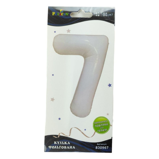 Цифра фольгированная  "7" белая 32"(80cm) Pelican (830967)