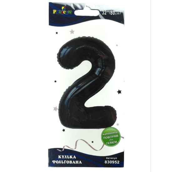 Цифра фольгированная  "2" черная 32"(80cm) Pelican (830952)
